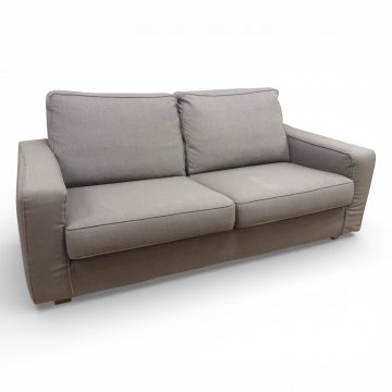 Sofa, JTW, Stoff grau, Kastenform, lose Kissen, verchromte Vierkantfüsse, DOMINUS, 2-sitzer, 177x85x85cm