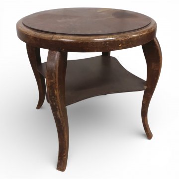 Beistelltisch, VIJ, rund, Eiche dunkel, geschwungene Beine, Zwischenboden, 65 cm ø, H: 60 cm