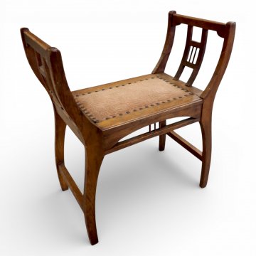 Sitzgondel, JUG, Eiche, gestäbt, rötlich gepolsterter Sitz, abgenagelt, 62x34x71 cm