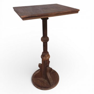 Postament, REN, Holz, derb braun, runder Sockel, gedrehte Säule, rechteckige Ablage, 50x40 cm