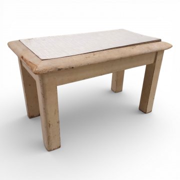 Fußhocker, Holz weiss, Platte Resopal grau