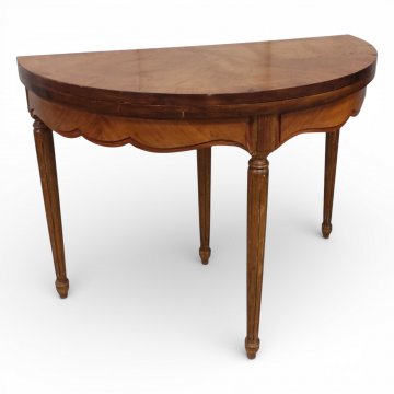 Konsoltisch, EKL., Nußbaum poliert, klappbar, gekehlte Beine, 78cm hoch, rund 104cmØ