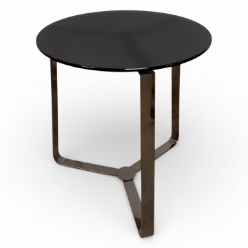Beistelltisch rund, ø 40cm, schwarze Rauchglasplatte, Nickelgestell, Höhe: 44cm ORSENIGO