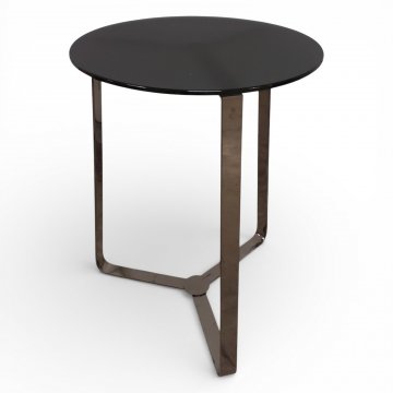 Beistelltisch rund, ø 40cm, schwarze Rauchglasplatte, Nickelgestell, Höhe: 54cm ORSENIGO