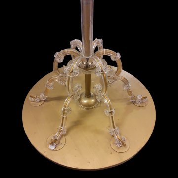 Standkandelaber BAR 6+6-flg, 6 Messingfüße auf Holzplatt + Kristalle, ø 50cm, H:200cm, 