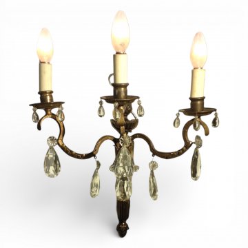 Wandarm, EMP, Messing,3-flg., E14, mit Kristallgehänge