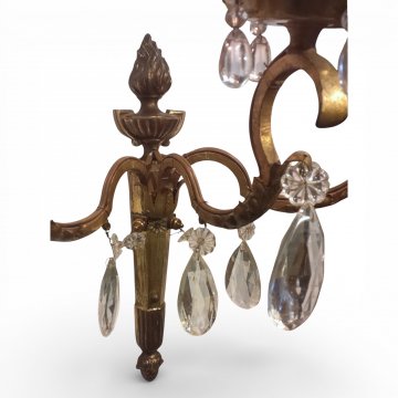 Wandarm, EMP, Messing,3-flg., E14, mit Kristallgehänge