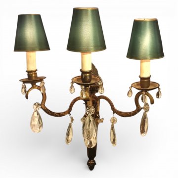 Wandarm, EMP, Messing,3-flg., E14, mit Kristallgehänge