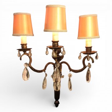 Wandarm, EMP, Messing,3-flg., E14, mit Kristallgehänge