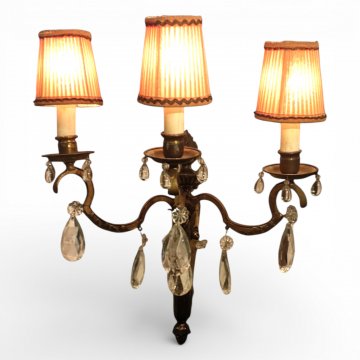 Wandarm, EMP, Messing,3-flg., E14, mit Kristallgehänge