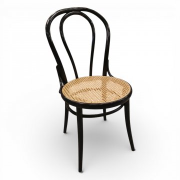 Stuhl JHW THONET Bugholz, schwarz Rundbogen, Sitz rund, Rohrgeflecht braun