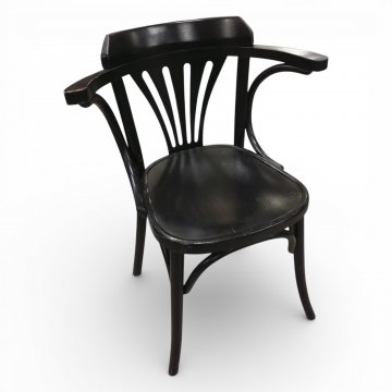 Armlehnstuhl, Thonet, JHW,  Bugholz schwarz, kleine Armlehnen, Fächerrücken