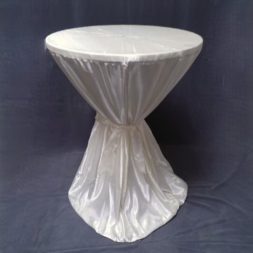 Tischhusse Ø100 für Stehtische bis 120 cm Höhe, Satin, creme mit Schleife, rund, unten Gummizug, Husse, Skirting
