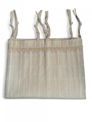 Vorhang H240xB110, cremeweiß, Baumwolle in sich karriert, oberkante mit häkelborte in beige, mit Bindenbändern,