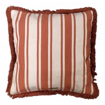 Kissen 50x50, ziegelrot/beige gestreift, rundum Fransen in ziegelrot, RIVIERA MAISON