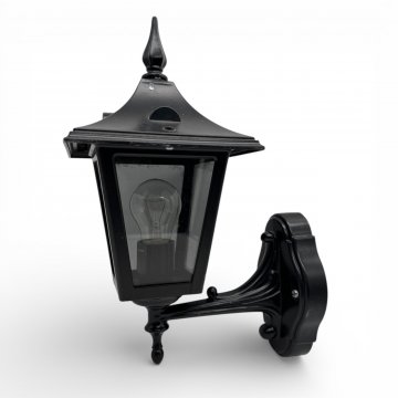 Außenwandlaterne schwarz, ovale Halterung, Kuppel viereckig, Puppe