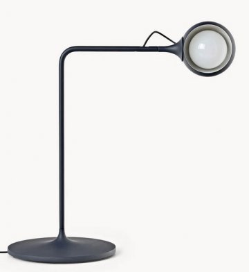 Schreibtischlampe IXA, Metall anthrazit, verstellbarer Kugelkopf mit Opaldiffusor, gebogener Ausleger, runder Tellerfuß, ARTEMIDE