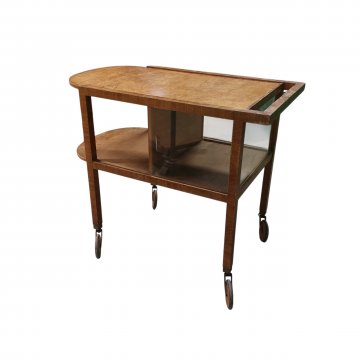 Servierwagen DRJ kaukasischer Nussbaum, eine Seite gerundet, Zwischenboden