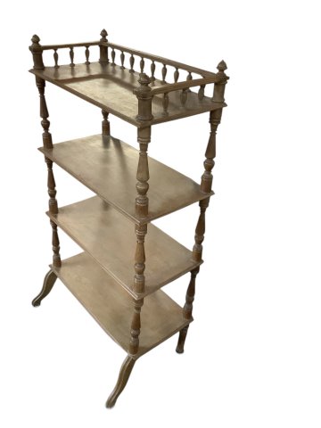 Regal, Holz,  Eiche, braun,  4 Ebenen, gedrechselte Säulen, Obere Ballustrade