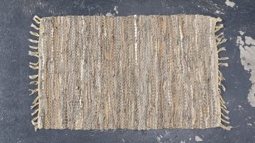 Brücke 60x100 cm geflochtene Lederstreifen taupe beige hellbraun, Fransen