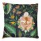 Kissen 60x60 dunkelblaugrundig, großes Blumenmuster in grün / orange / rosa