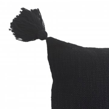 Kissen 45x45, schwarz, Leinenartige Baumwolle, grob gewebt, Quasten an den Ecken