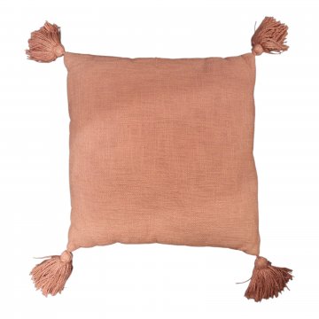 Kissen 45x45, lachs, Leinenartige Baumwolle, grob gewebt, Quasten an den Ecken