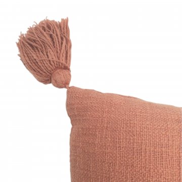 Kissen 45x45, lachs, Leinenartige Baumwolle, grob gewebt, Quasten an den Ecken