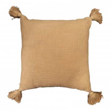 Kissen 45x45, sand, Leinenartige Baumwolle, grob gewebt, Quasten an den Ecken