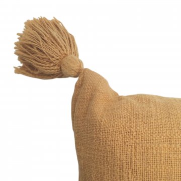 Kissen 45x45, sand, Leinenartige Baumwolle, grob gewebt, Quasten an den Ecken