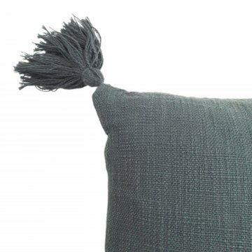 Kissen 45x45, graublau, Leinenartige Baumwolle, grob gewebt, Quasten an den Ecken