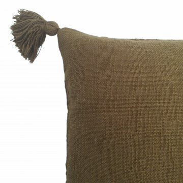 Kissen 45x45, schlamm, Leinenartige Baumwolle, grob gewebt, Quasten an den Ecken