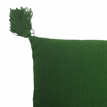 Kissen 45x45, grün, Leinenartige Baumwolle, grob gewebt, Quasten an den Ecken