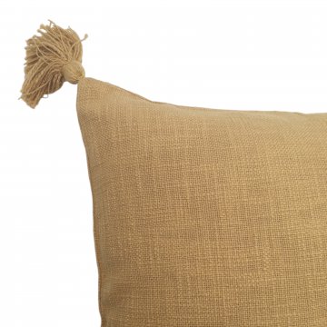 Kissen 45x45, kamel, Leinenartige Baumwolle, grob gewebt, Quasten an den Ecken