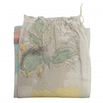 Vorhang H225xB115, graugrundig mit Farbflecken in grün/gelb/blau und Blättern, Polyester, mit Gardinenband