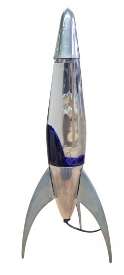 Lavalampe, Rakete TELSTAR lila mit Alufuß u.- haube, h 50 cm, E 27 SK2, max 40W, Spezialglühbirne: 4€
