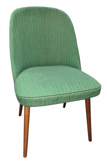 Vollpolsterstuhl 50erJ, GRÜN Noppenstoff m. runden schrägen Holzfüßen