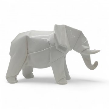 Origami-Elefant, weiß, Keramik,  21cm hoch, 33cm breit