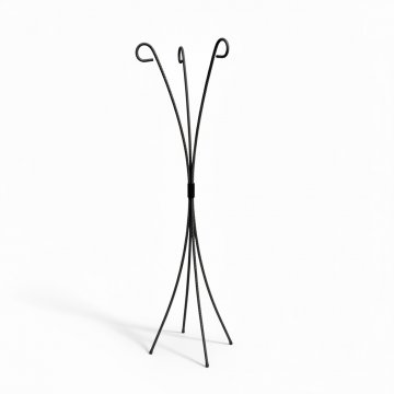 Garderobenständer, Torstahl gerippt, gedreht, 3-Bein, mittig Lederriemen