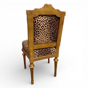 Stuhl Louis XVI, Gestell blattvergoldet, Polster Leopard