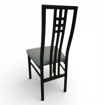 Stuhl, hochlehnig, Esche schwarz, Rücken gestäbt, Sitz Stoff grau