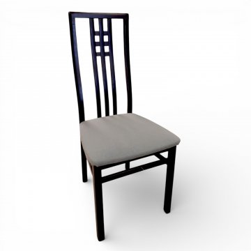 Stuhl, hochlehnig, Esche schwarz, Rücken gestäbt, Sitz Stoff grau