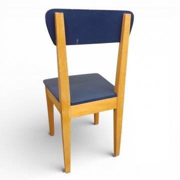 Kinderstuhl, Sitz und Rücken blau lackiert, Gestell Holz hell