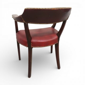 Schreibtischsessel rotbraun Leder in Mahagonigestell um 1920 halbrund