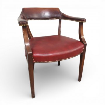 Schreibtischsessel rotbraun Leder in Mahagonigestell um 1920 halbrund