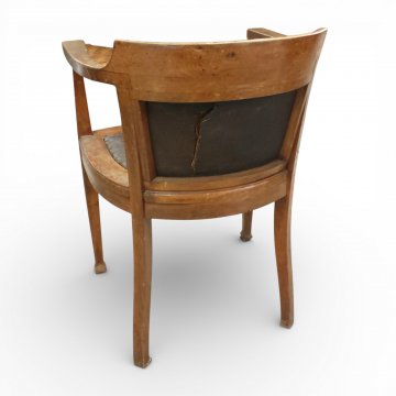 Schreibtischsessel, ZWJ, offene Armlehnen, Sitz und Rücken braun Leder abgenagelt