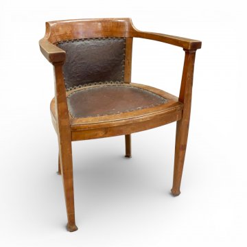 Schreibtischsessel, ZWJ, offene Armlehnen, Sitz und Rücken braun Leder abgenagelt