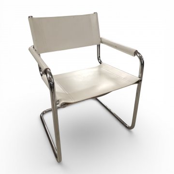 Freischwinger SEGIS, Chromgestell, Sitz und Rücken Lederbespannung weiß