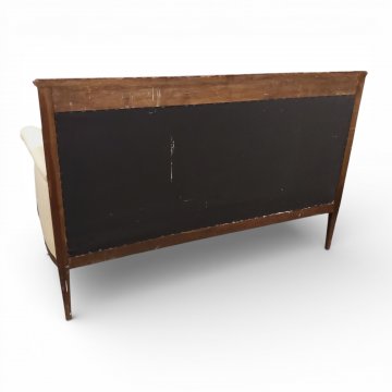 Sofa EMP ocker-beige gestreifter Velour, Mahagoni poliert, Bronzebeschläge, 2-sitzig, 150x70x100cm