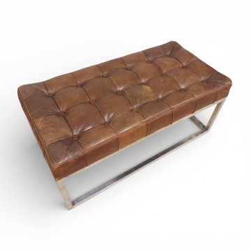 Bank, Lederpolster rotbraun kapituniert, Edelstahlgestell quadr., B100